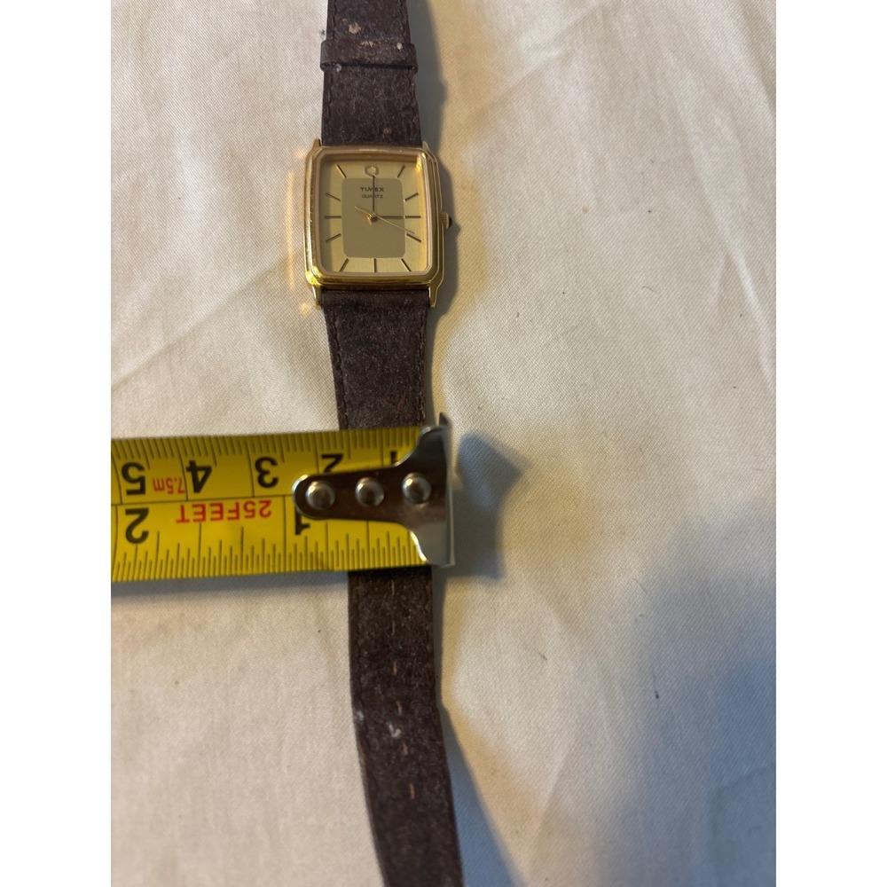 Timex Quartz Watch Unisex Gold Rectangular Brown Leather Strap selling for parts - Picture 6 of 7